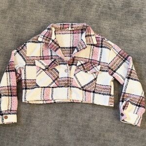 Crop Plaid Jacket in Pink and Cream